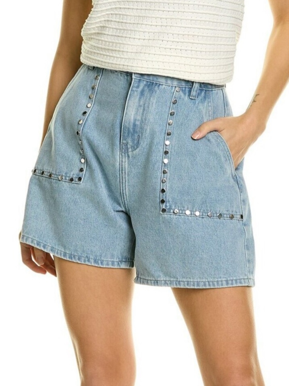 Gracia Blue Jean Shorts with Studded Detail Size M